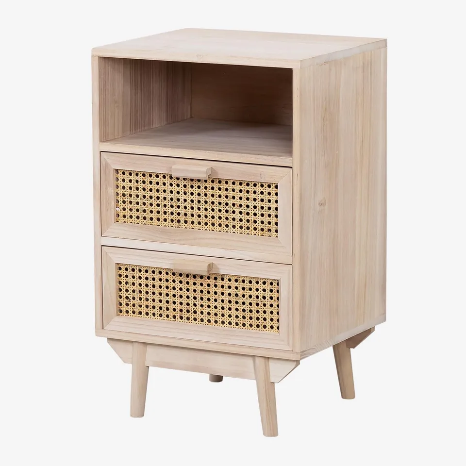 Sklum Ralik comodino alto con contenitore rattan