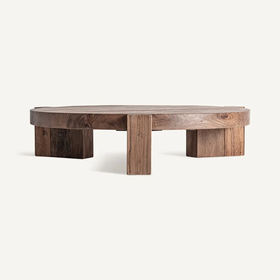 Bambua Brutalist tavolino caffè tondo in legno sal