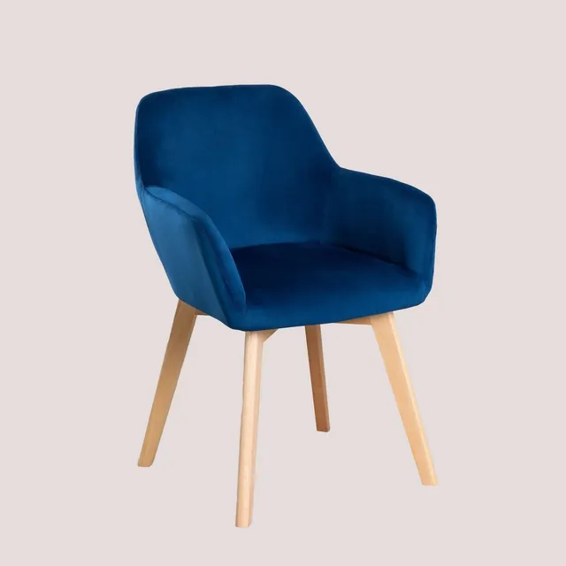 Sklum Ervi Design sedia da pranzo velluto blu con braccioli