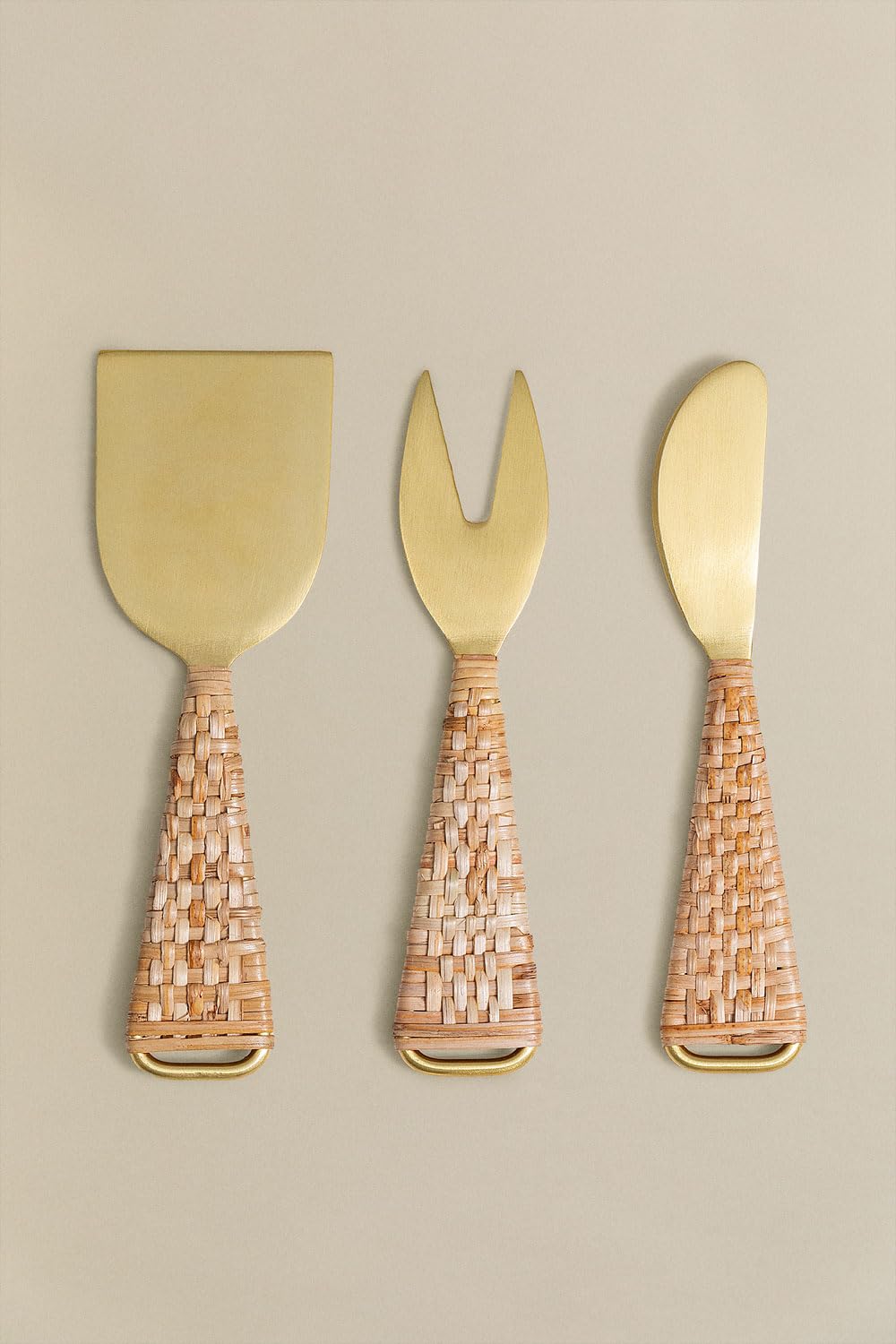 Sklum Bardi set 3 posate formaggio dorate rattan