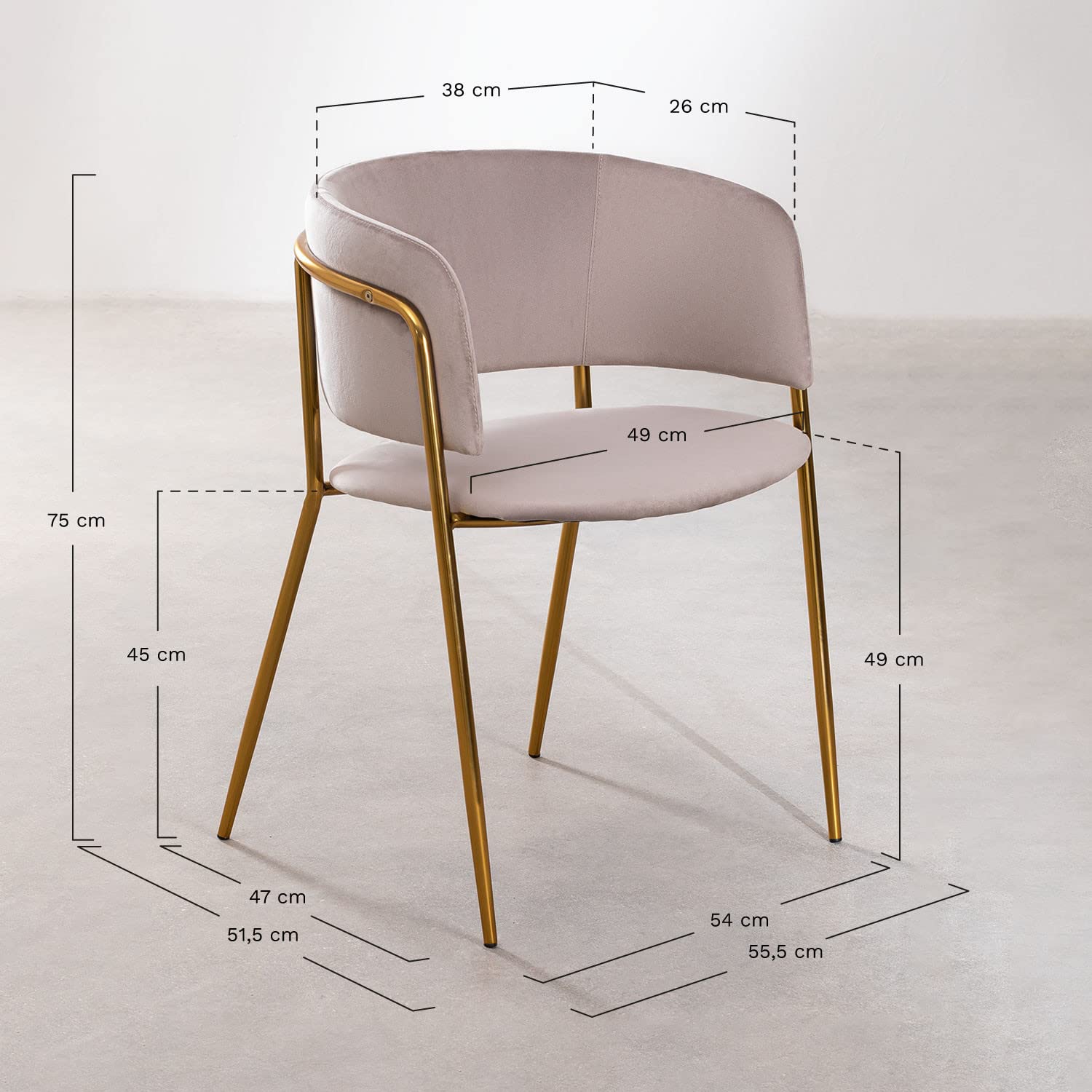 Sklum Nalon Style Sedia da pranzo in velluto rosé gambe oro rosa