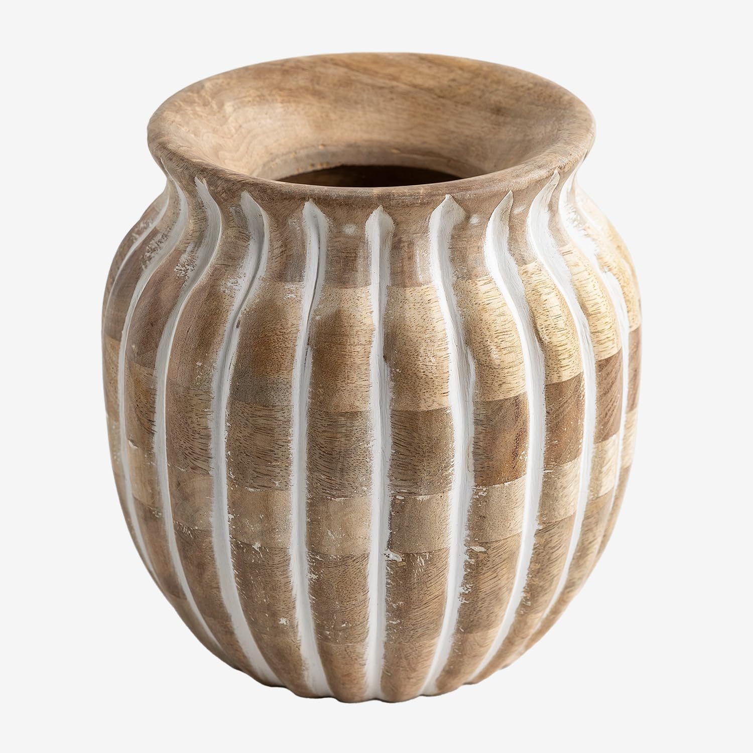 Sklum Ribao vaso in legno di mango 18 cm intagliato