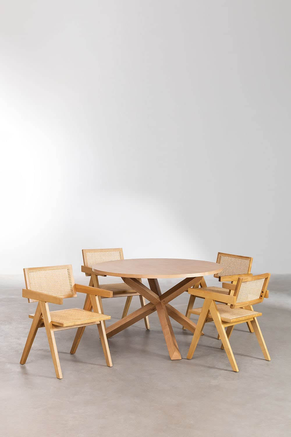 Sklum Mieren Lali set pranzo rotondo 120 cm 4 sedie rattan