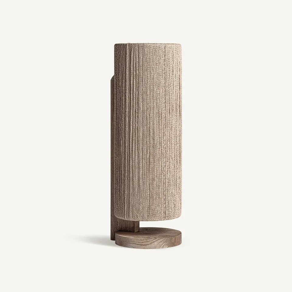 Bambua Jacquard Lampada da Tavolo in Legno e Rafia