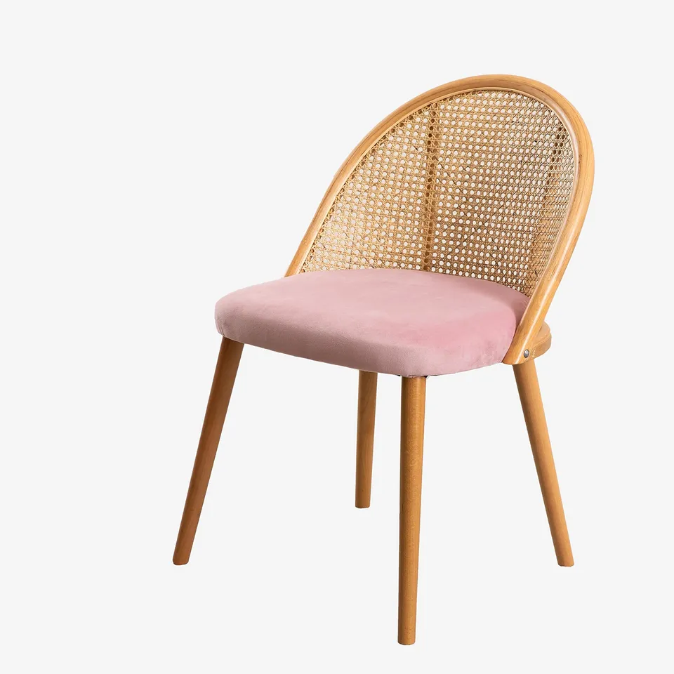 Sklum Kloe Sedia da Pranzo in Legno Rosa con Rattan