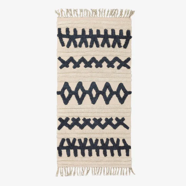 Sklum Belin Tappeto in Cotone Bianco Nero 160x70 cm