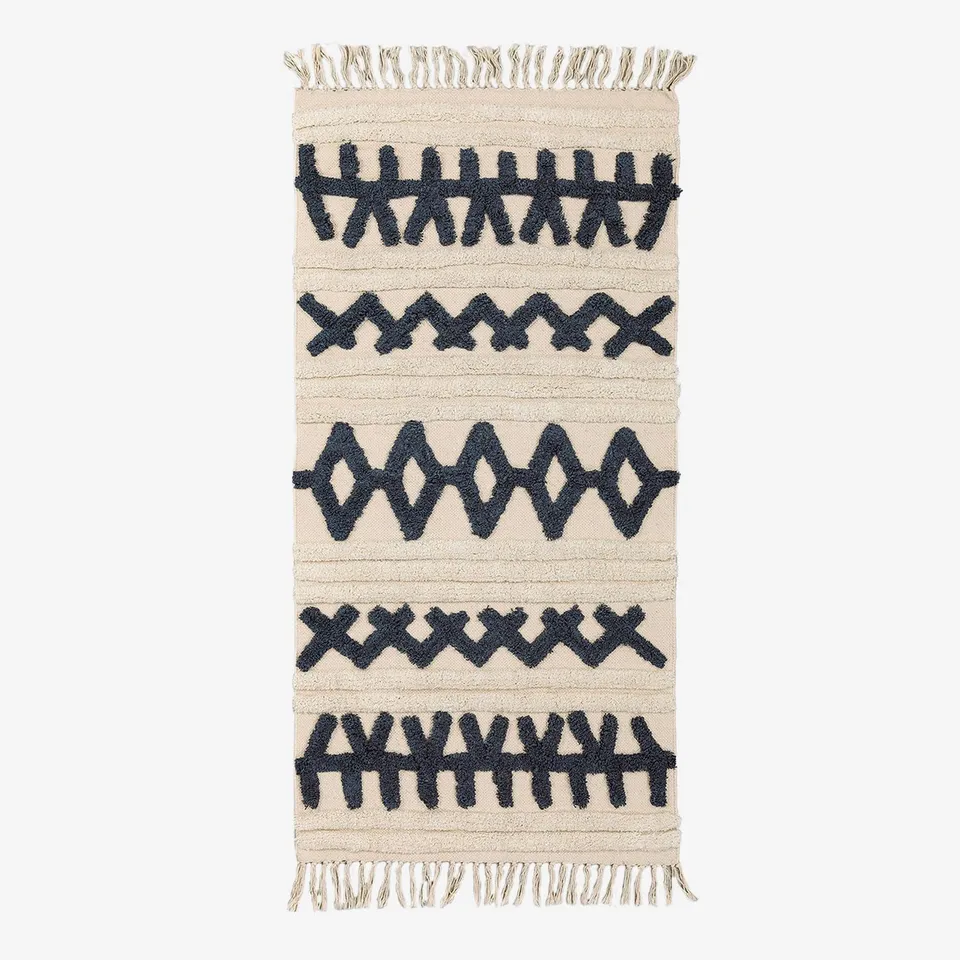 Sklum Belin Tappeto in Cotone Bianco Nero 160x70 cm