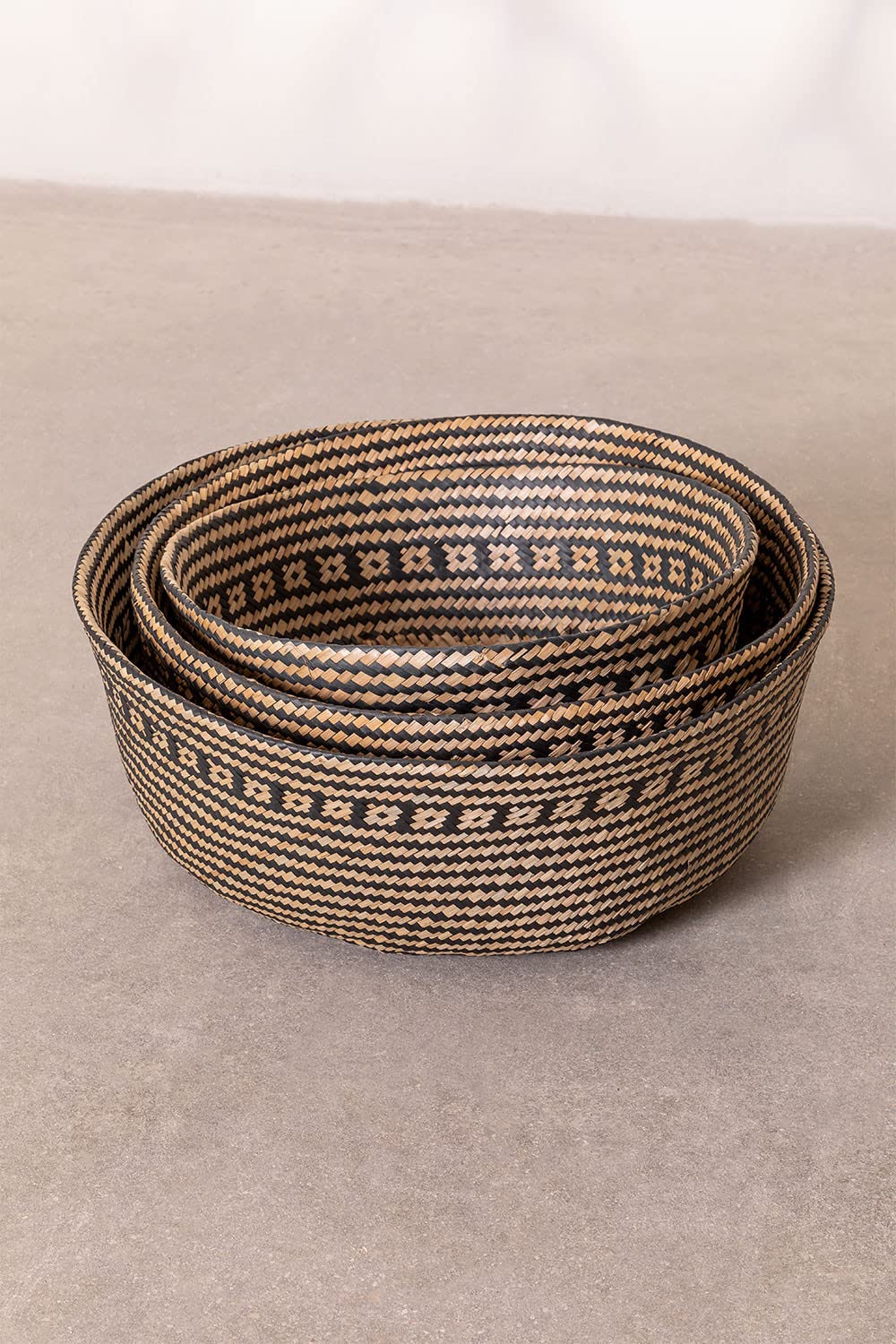 Sklum Kahs Osaic Ø35x32 cm Cesta Nero in Giunco