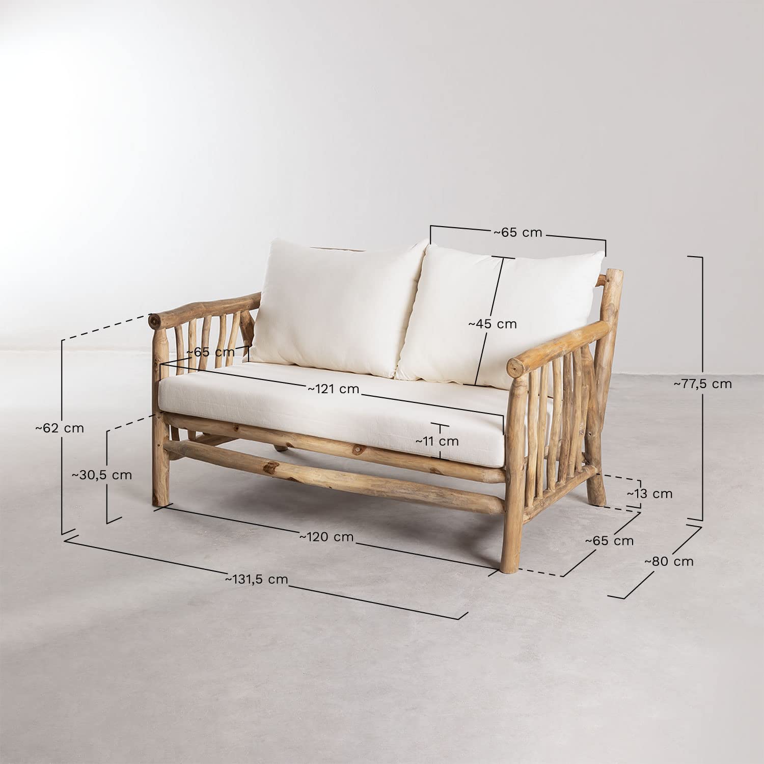 Sklum Narel divano 2 posti in teak marrone 131,5 cm
