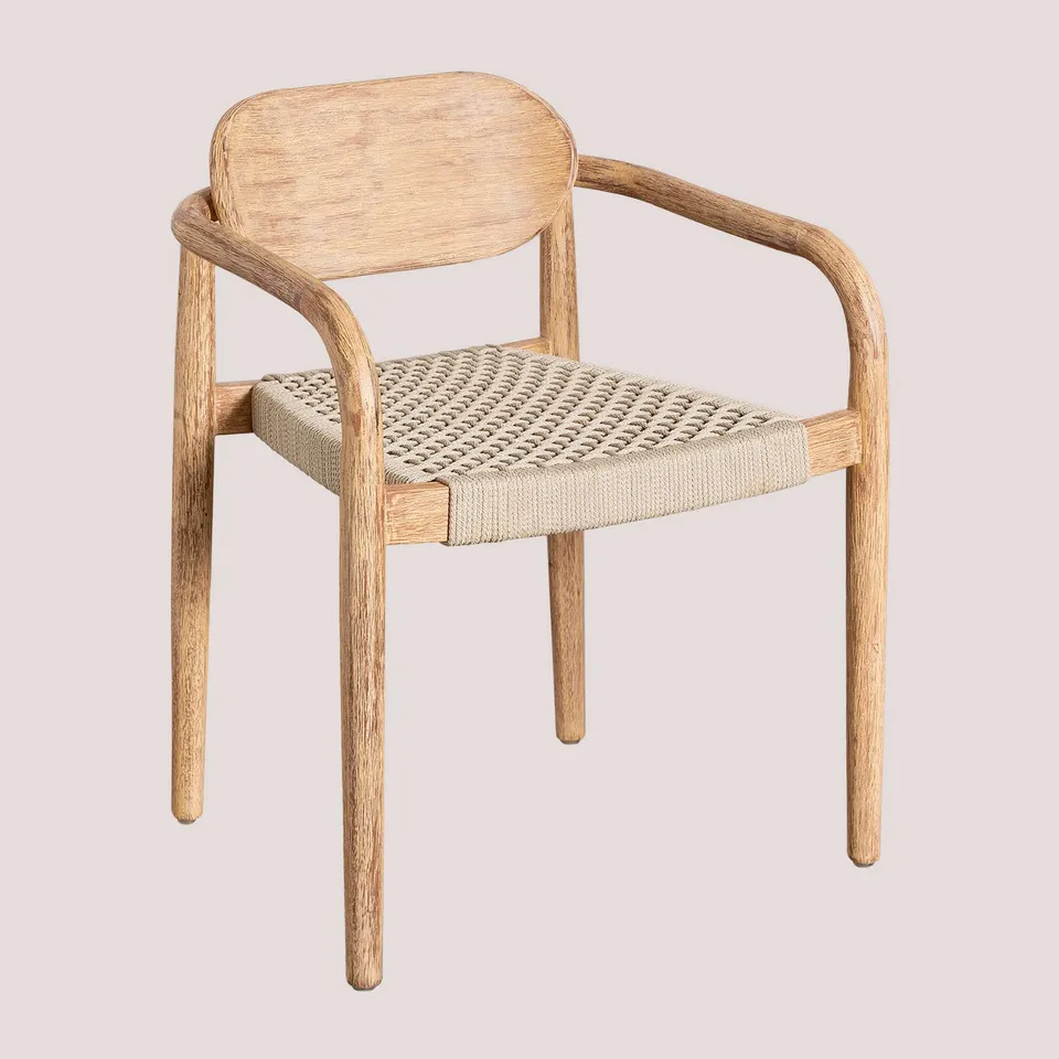 Sklum Naele set 4 sedie giardino legno e corda braccioli