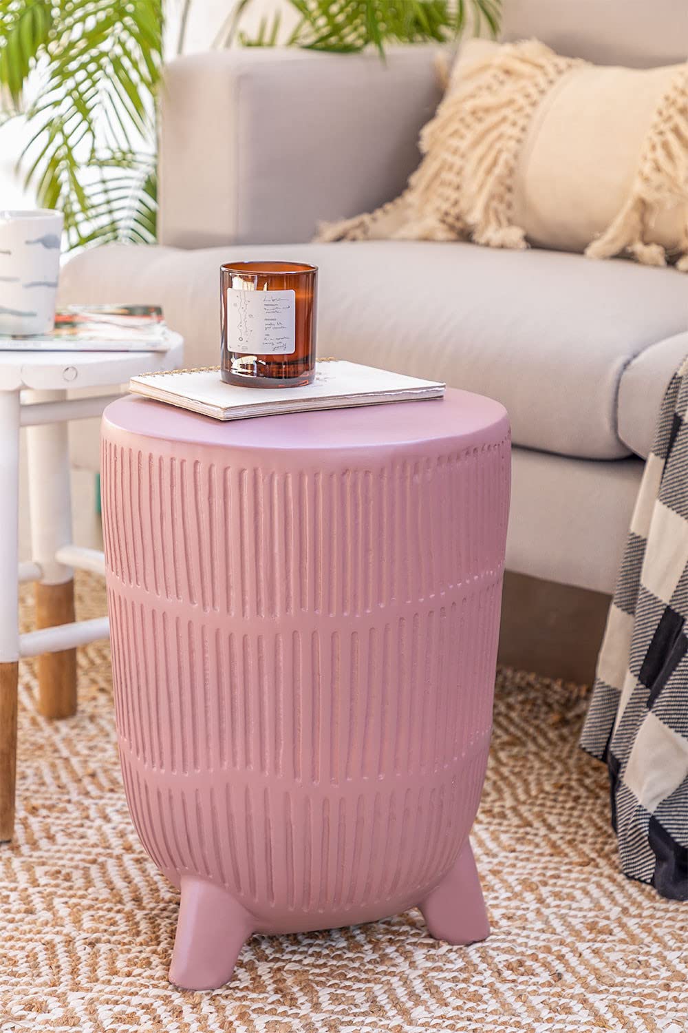 Sklum Greko Tavolino in Ceramica Rosa Ø32,5 cm opaco