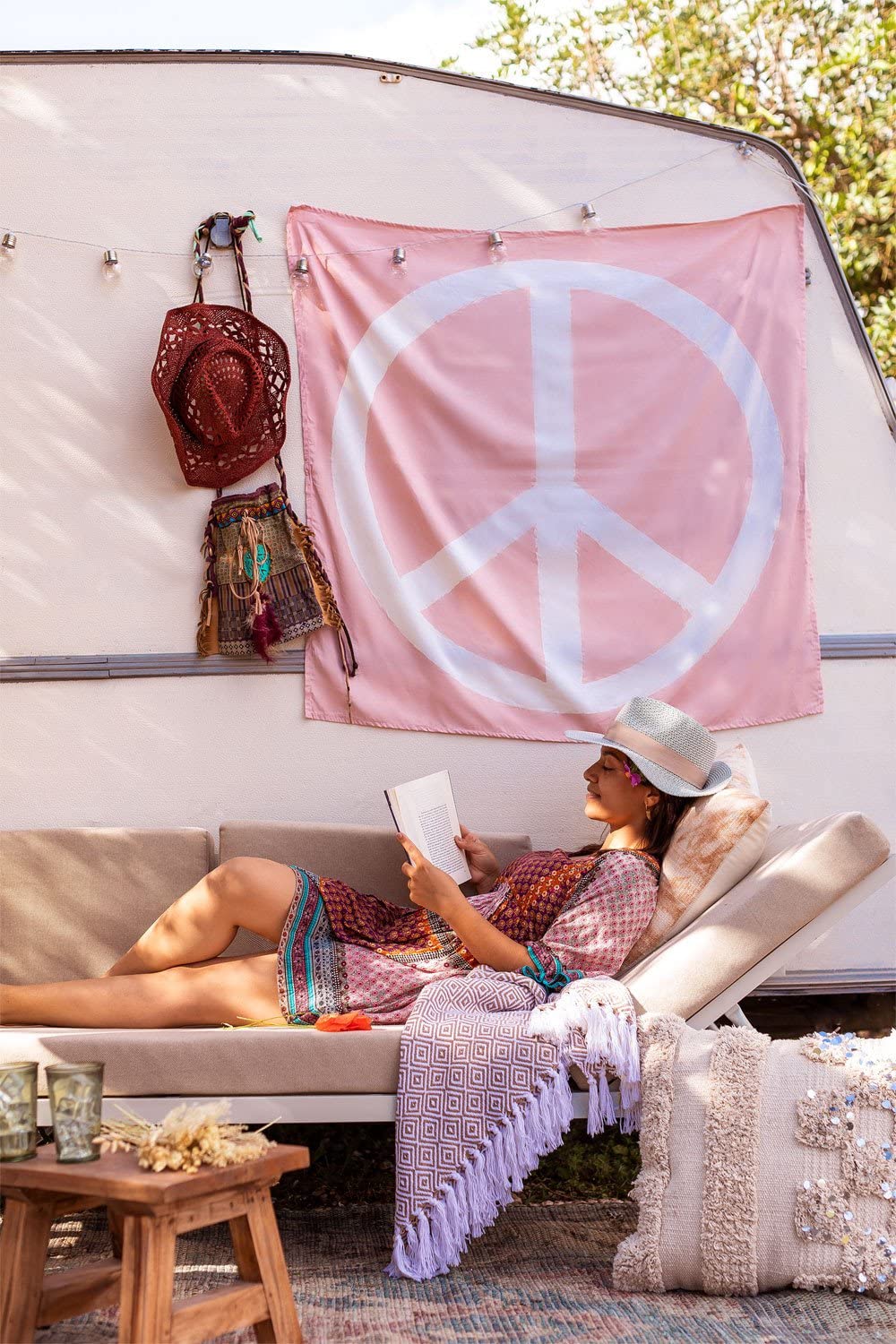 Sklum Peace & Love Arazzo in Cotone Rosa 105x110 cm