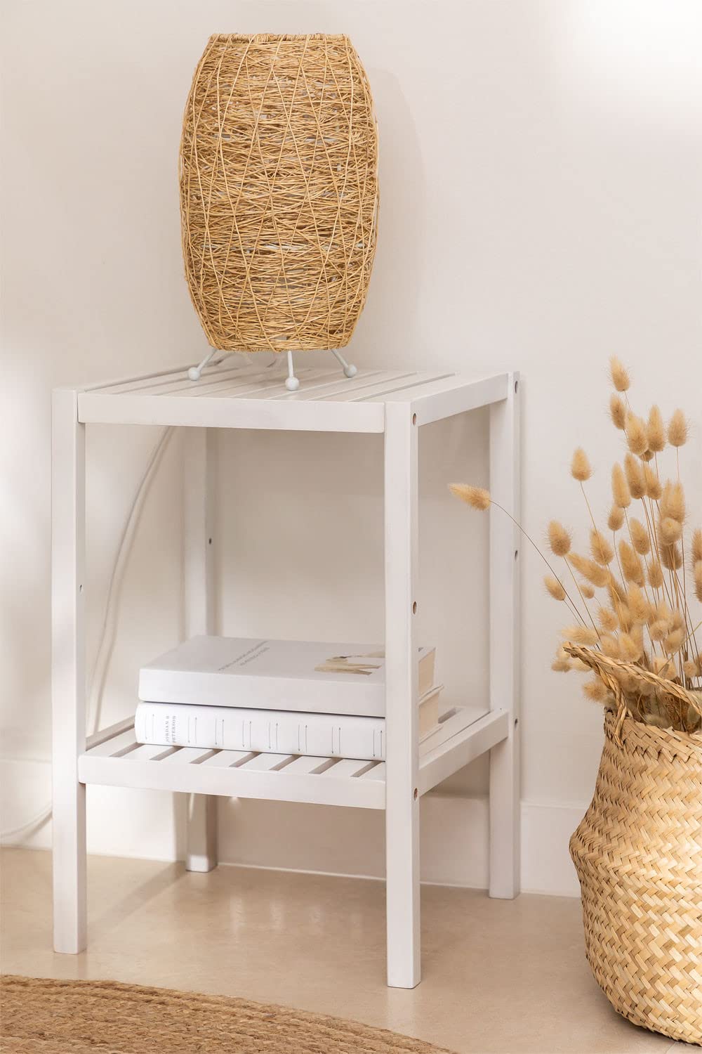 Sklum Zarak scaffale in bambù bianco e legno 50 cm