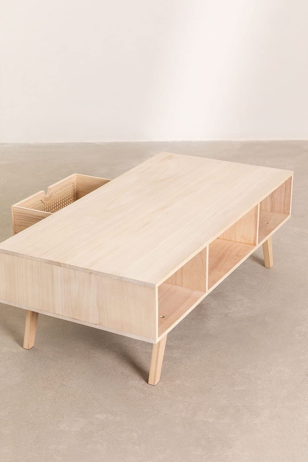 Sklum Ralik Style Tavolino Legno 120 cm Cassetto Rattan