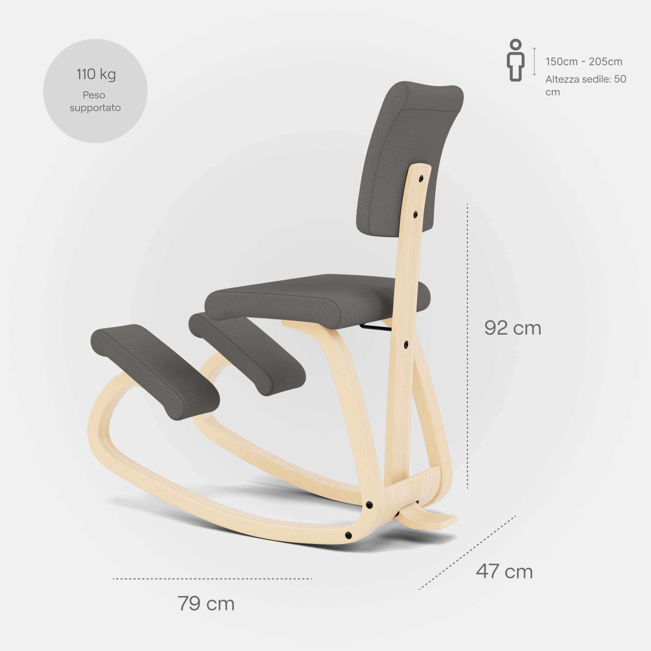 Varier Variable Plus sedia ergonomica ginocchia grigio