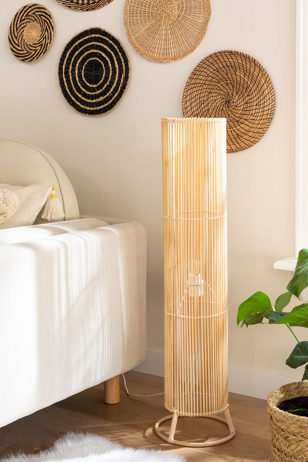 Sklum Nuwas lampada da terra in rattan 99,5 cm