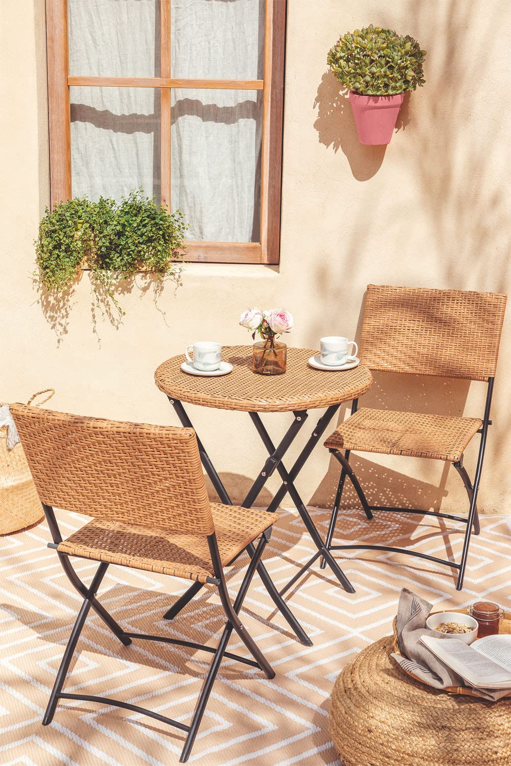 Sklum Beke Natural set giardino rattan 2 sedie tavolo