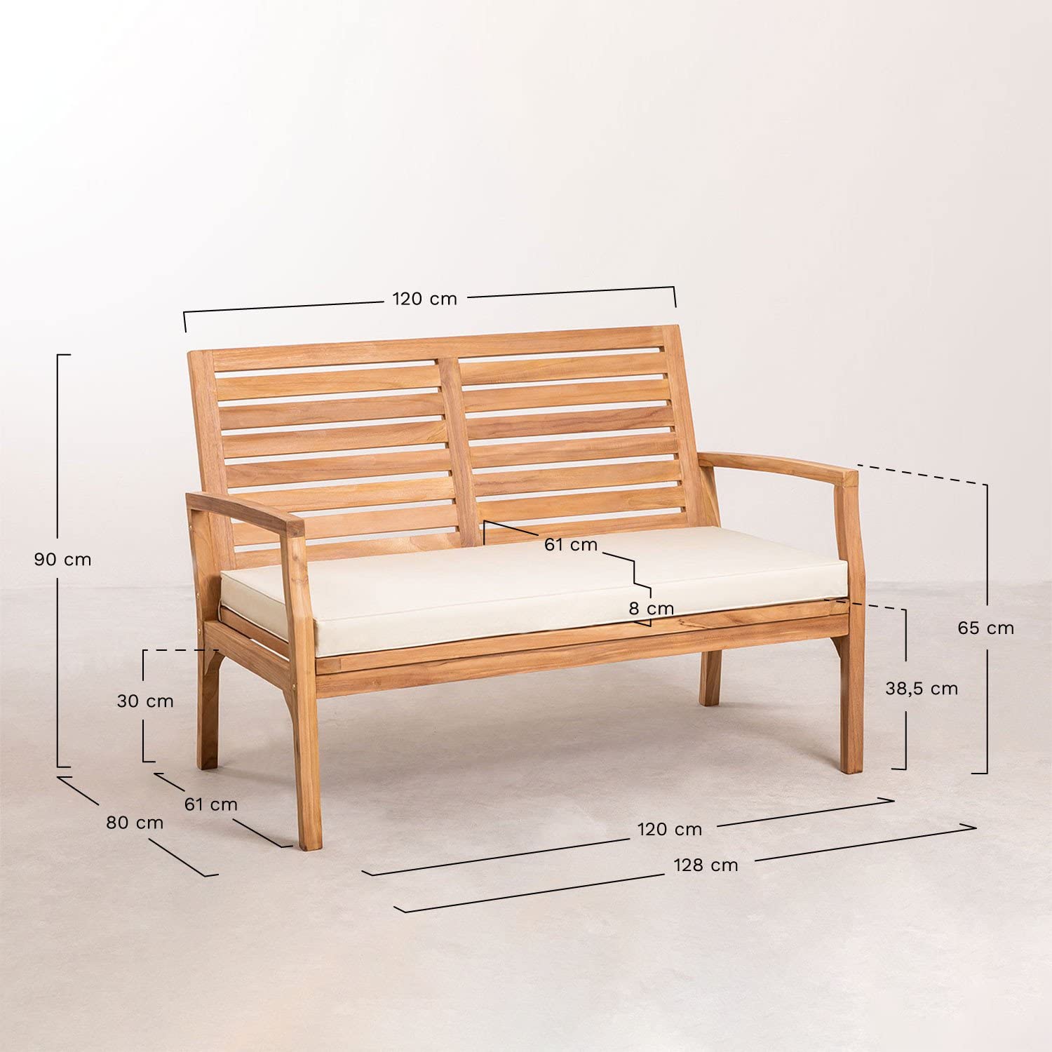 Sklum Adira divano 2 posti in teak 128 cm