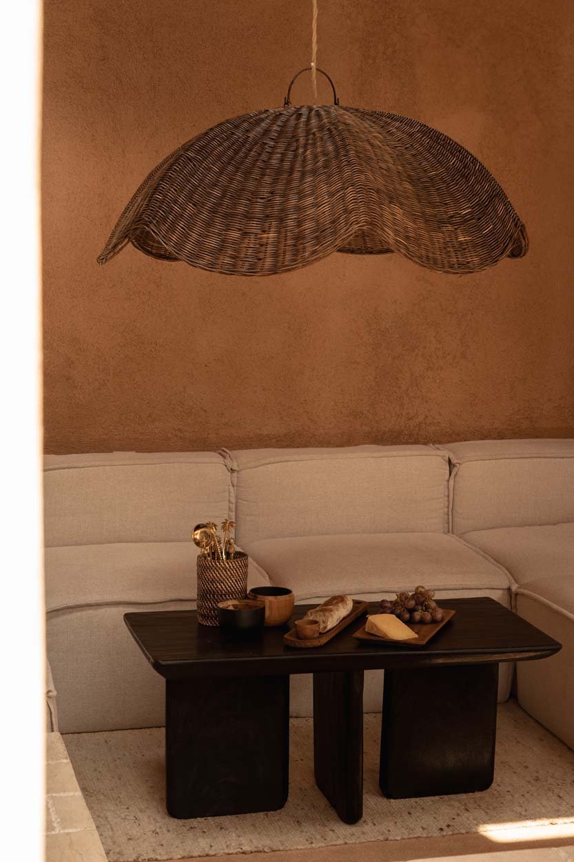 Bambua Wave Sospensione Noce Scuro L in rattan