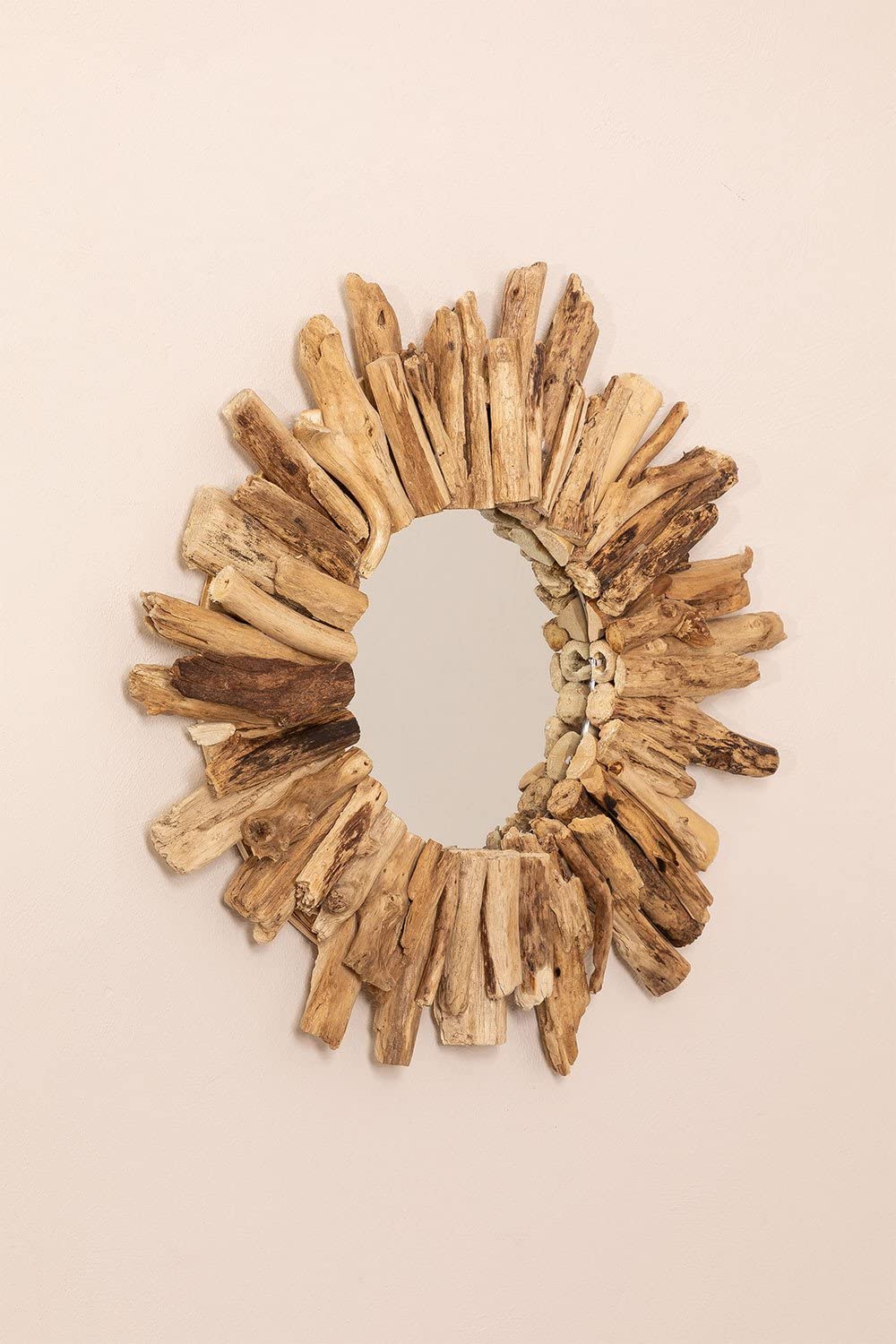 Sklum Laki Specchio Rotondo Ø50 cm Legno Naturale Riciclato