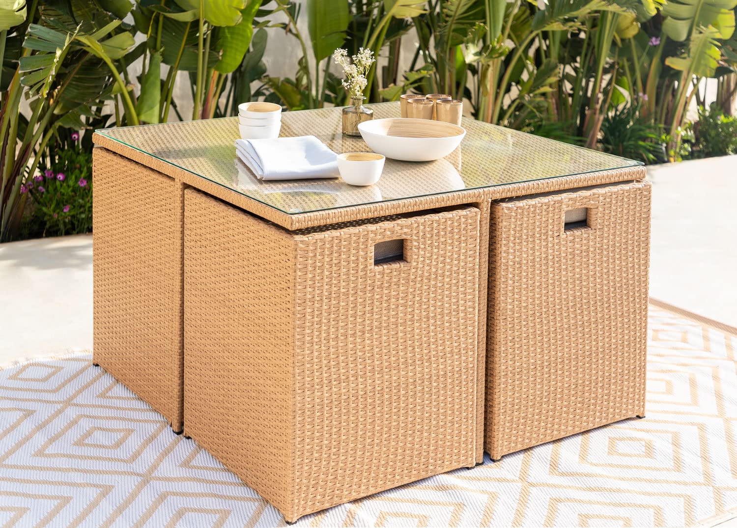 Sklum Piter Set Giardino Modulare Marrone Naturale Rattan