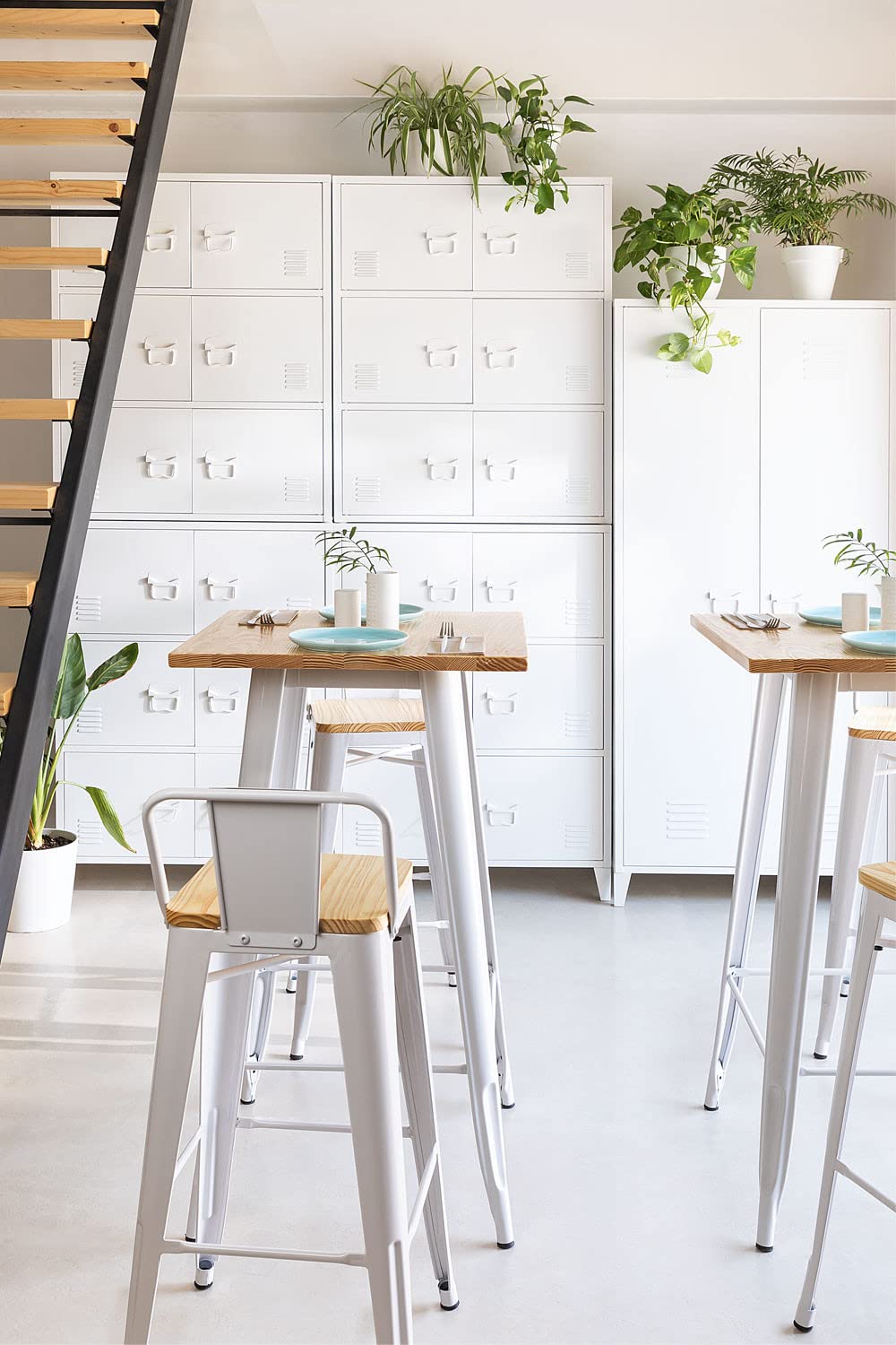 Sklum Lix tavolo alto 60x60 cm bianco legno naturale