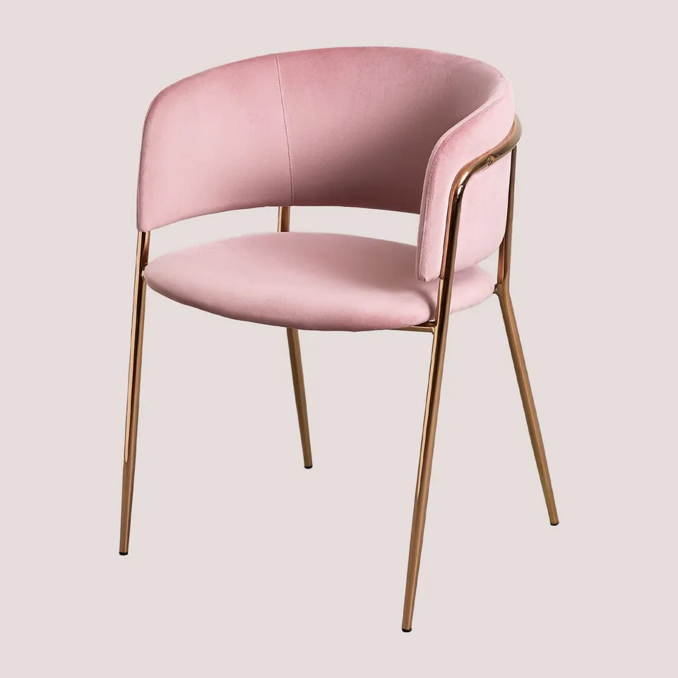 Sklum Nalon Style Sedia da pranzo in velluto rosé gambe oro rosa