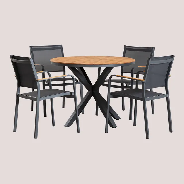 Sklum Archer set tavolo rotondo sedie giardino Ø100 4 posti legno