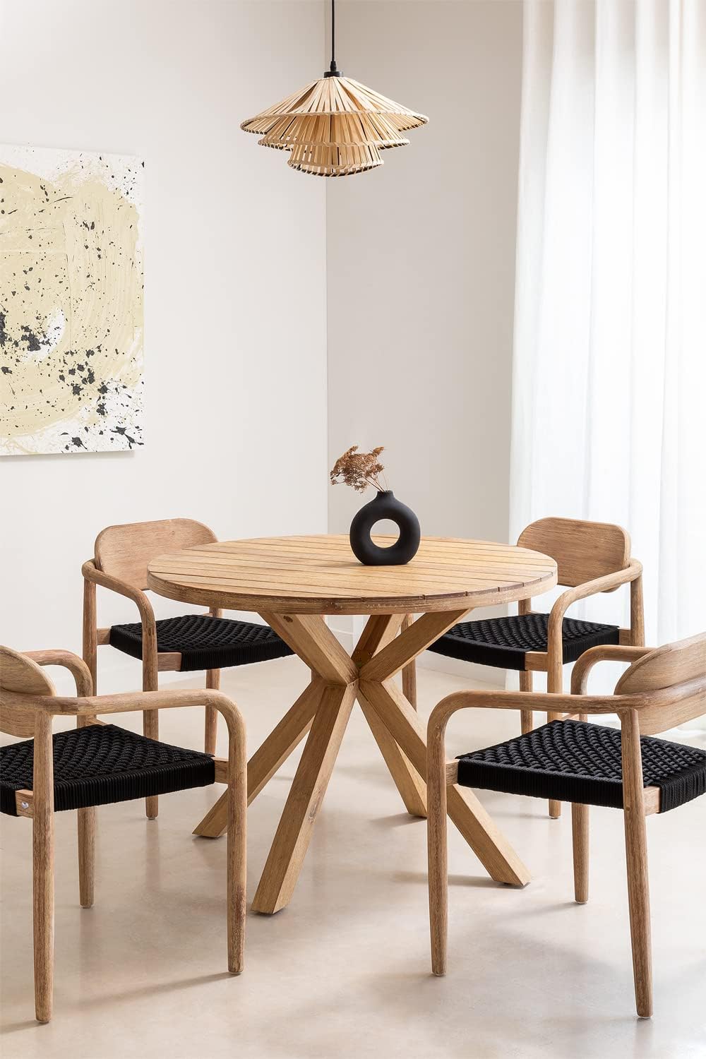 Sklum Naele Set Tavolo Rotondo 100 cm + 4 Sedie Eucalipto
