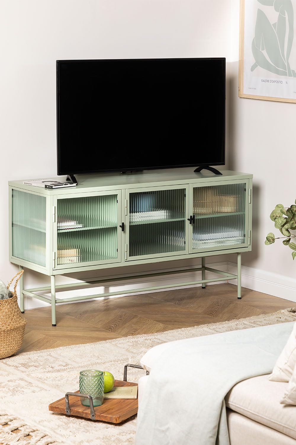 Sklum Vertal mobile TV celadon in acciaio e vetro