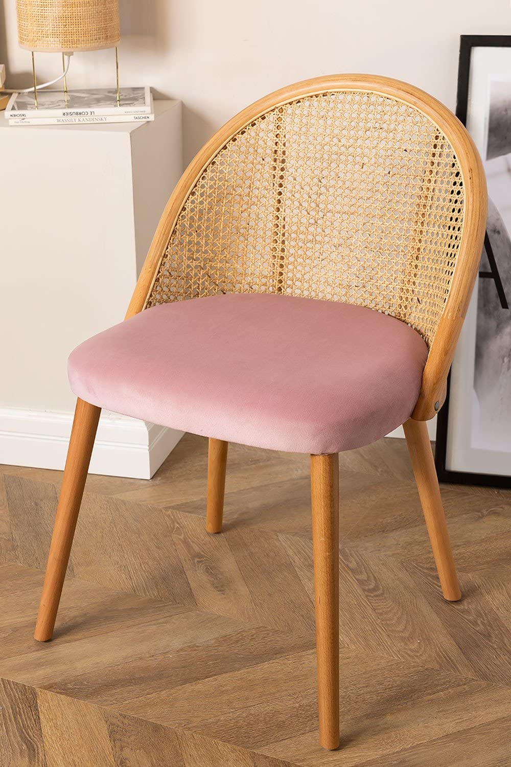 Sklum Kloe Sedia da Pranzo in Legno Rosa con Rattan