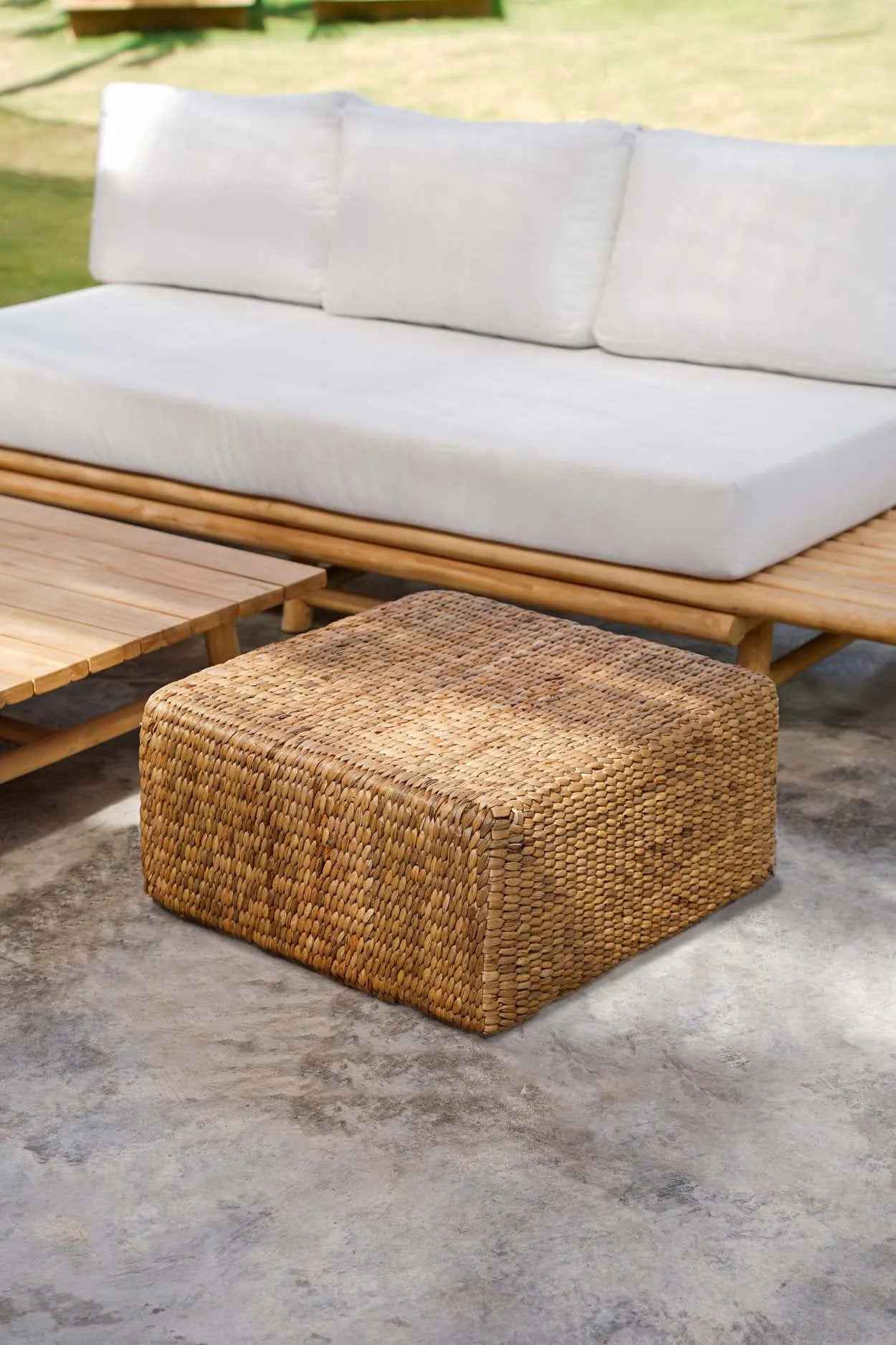 Bambua Hyacinth pouf quadrato naturale M giacinto d’acqua