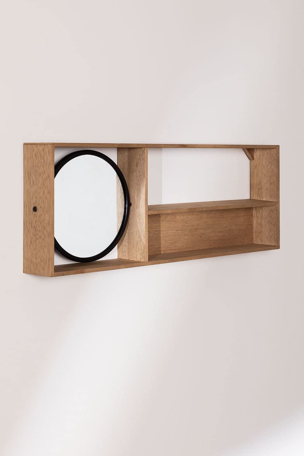 Sklum Ageh Scaffale con Specchio Rotondo 80 cm Legno Naturale