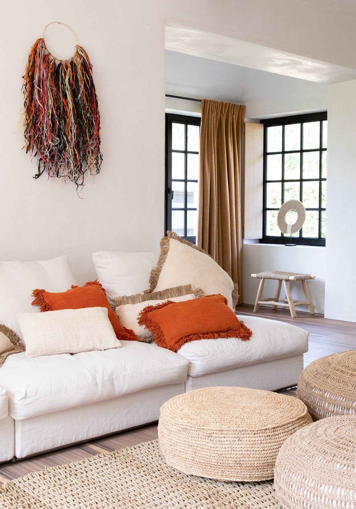 Bambua Raffia Flores pouf in rafia Natural