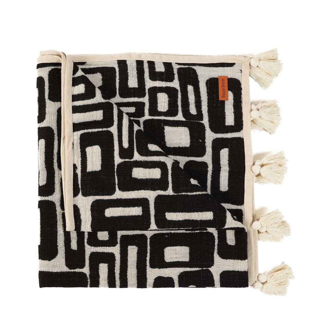 Bambua Aztec plaid cotone nero naturale