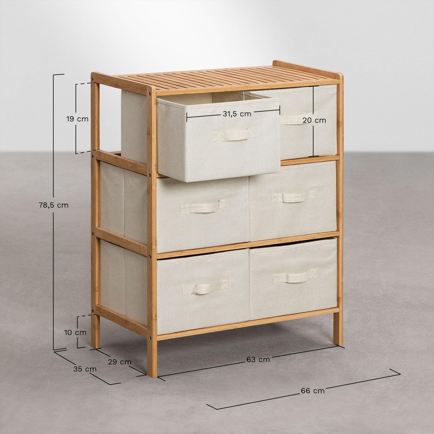 Sklum Nafan cassettiera doppia in bambù 6 cassetti