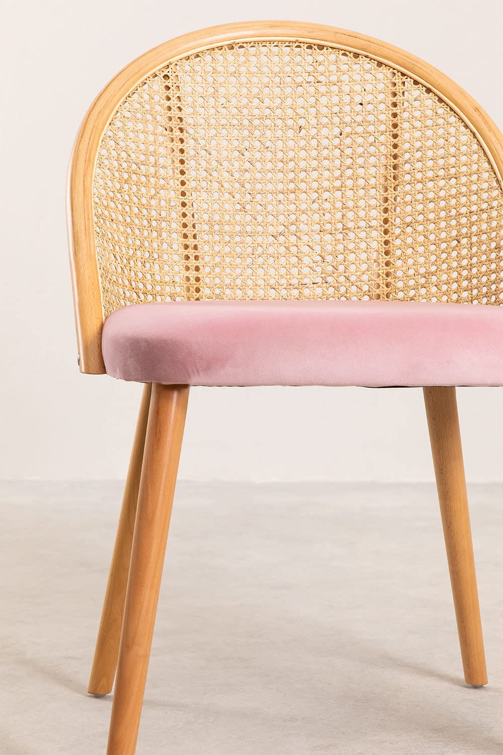 Sklum Kloe Sedia da Pranzo in Legno Rosa con Rattan