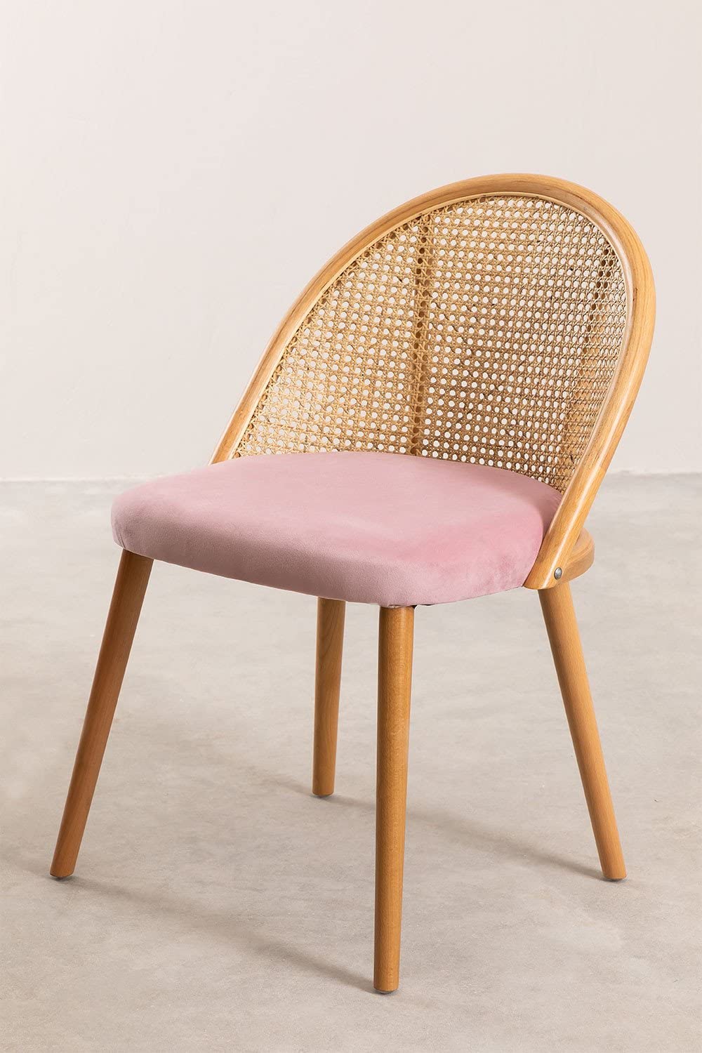 Sklum Kloe Sedia da Pranzo in Legno Rosa con Rattan