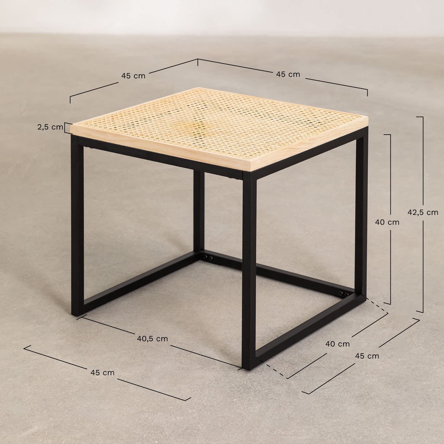 Sklum Daek tavolino rattan e ferro nero 45 cm