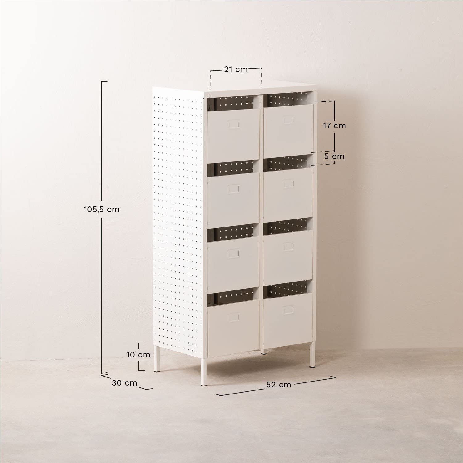 Sklum Abël cassettiera 8 cassetti acciaio 52x30 cm alta 105 cm