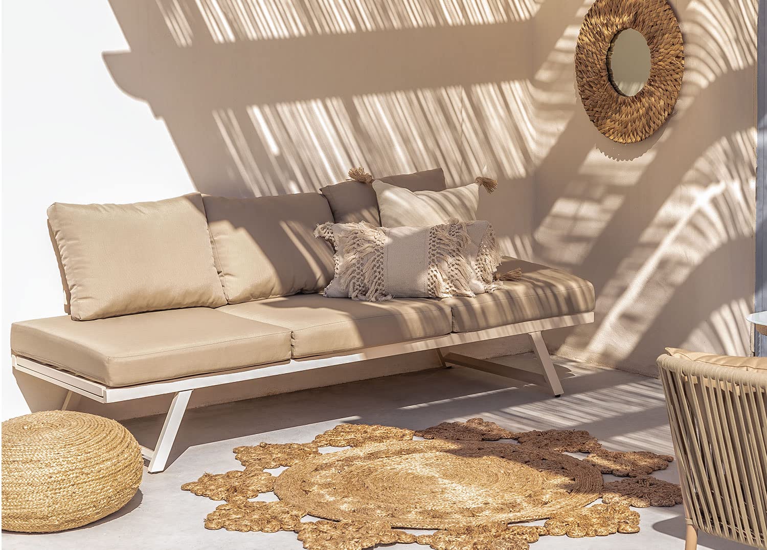 Sklum Libanc divano da giardino 3 posti beige reclinabile