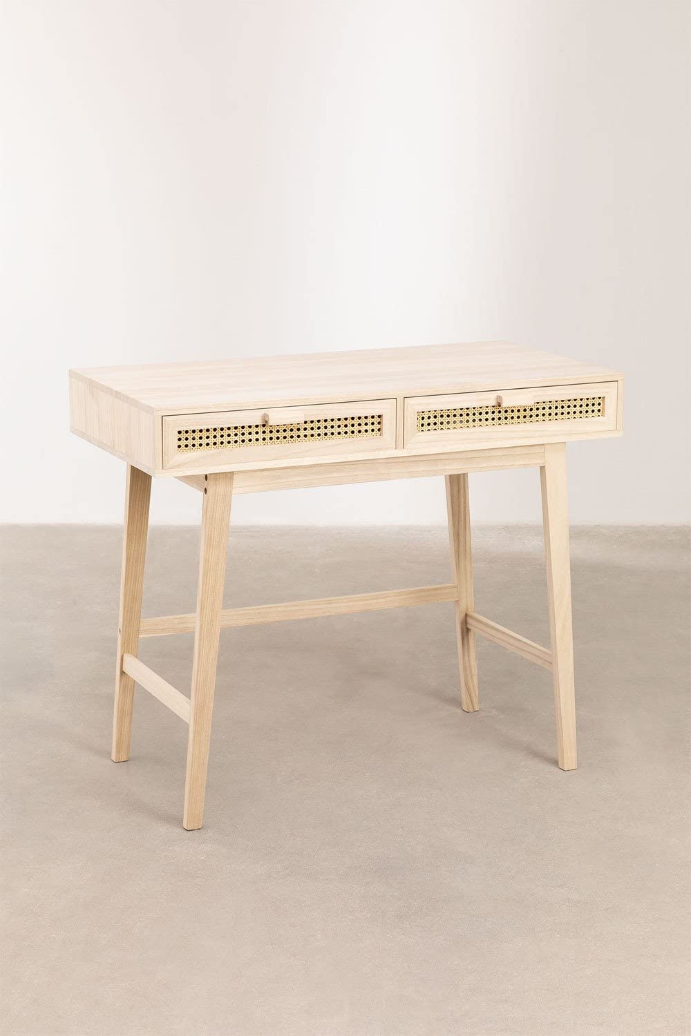Sklum Ralik Design Scrivania Legno 2 Cassetti Rattan 100 cm