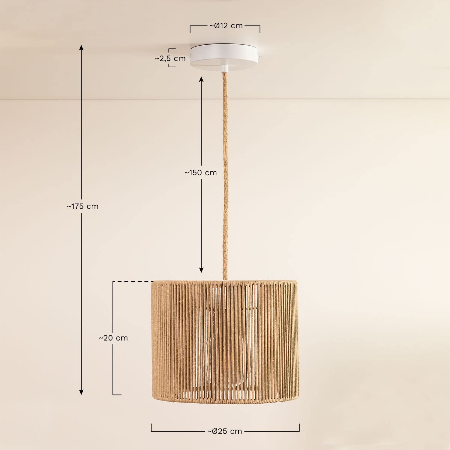 Sklum Uillo lampada a soffitto Ø25 cm corda nylon E27
