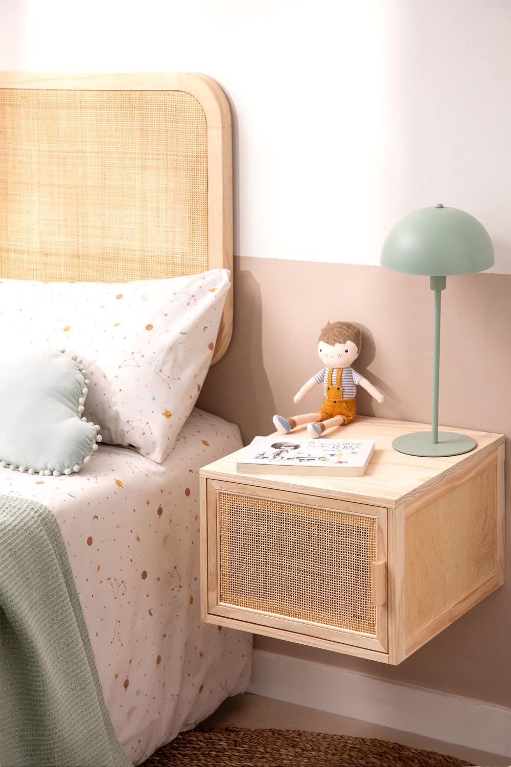 Sklum Reyna Natural Kids Comodino Sospeso in Rattan