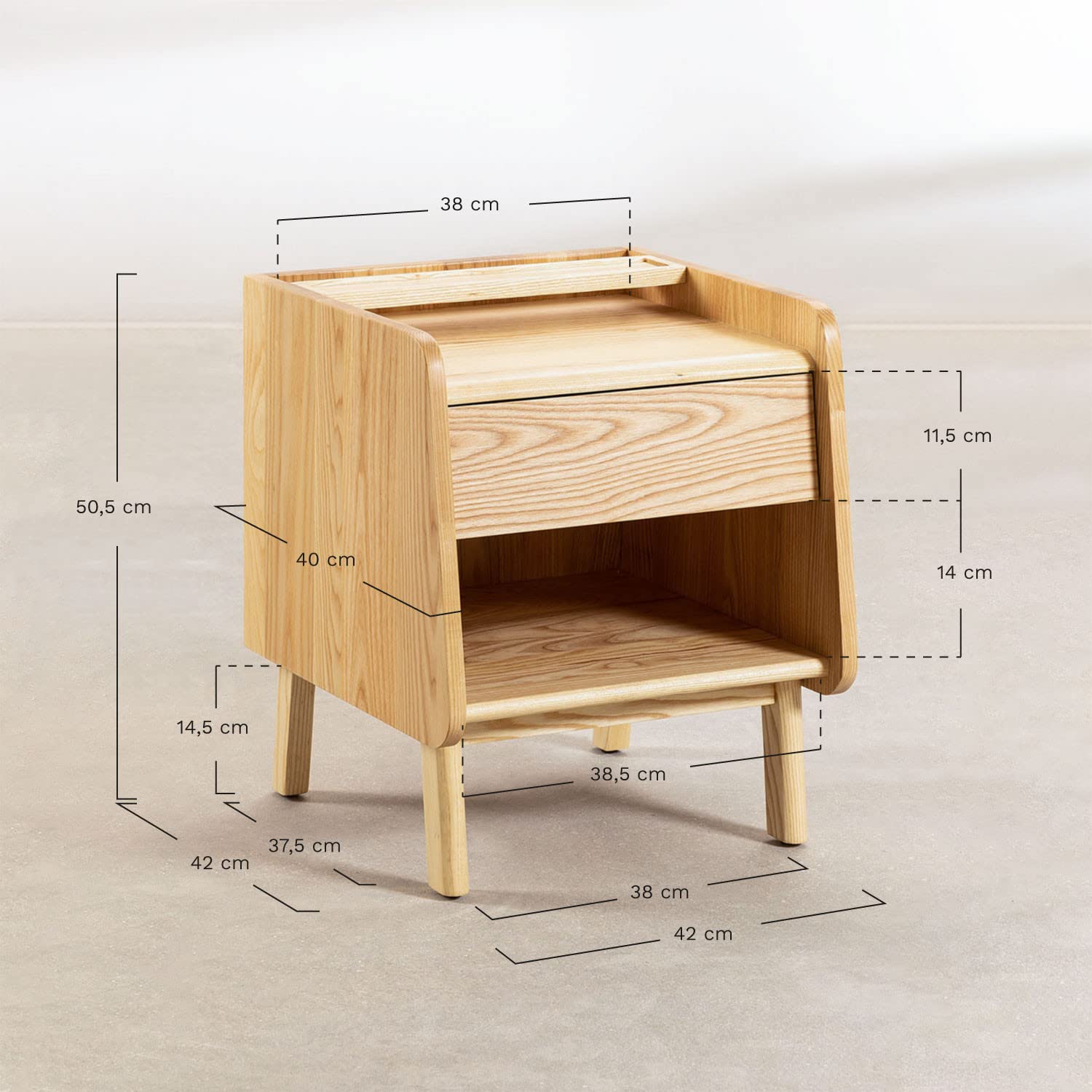 Sklum Amde comodino legno naturale 42 cm frassino
