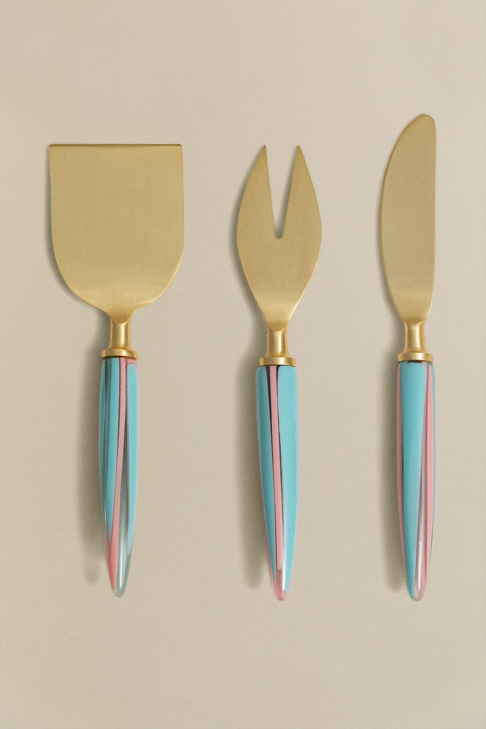 Sklum Matge Set 3 Coltelli Formaggio Dorato Acciaio