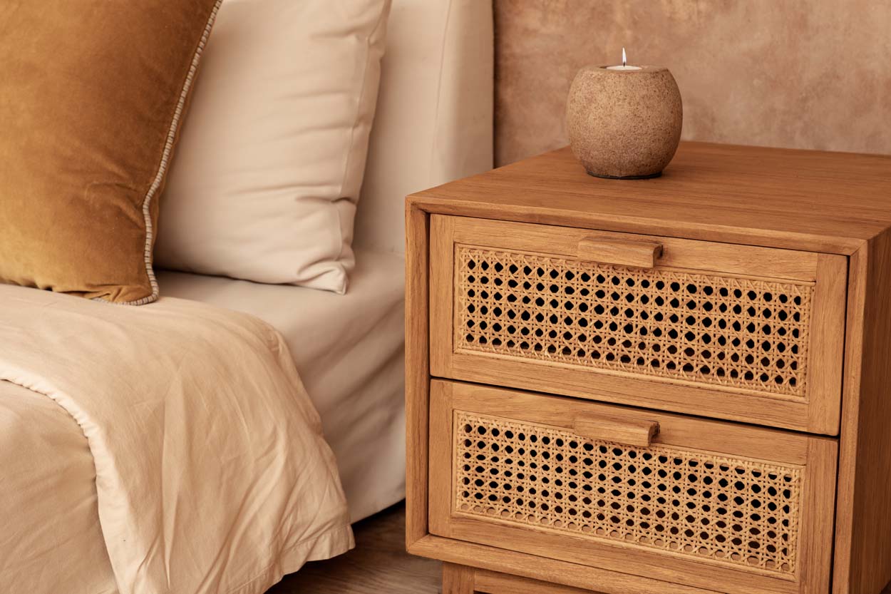 Bambua Harmony comodino naturale teak e rattan