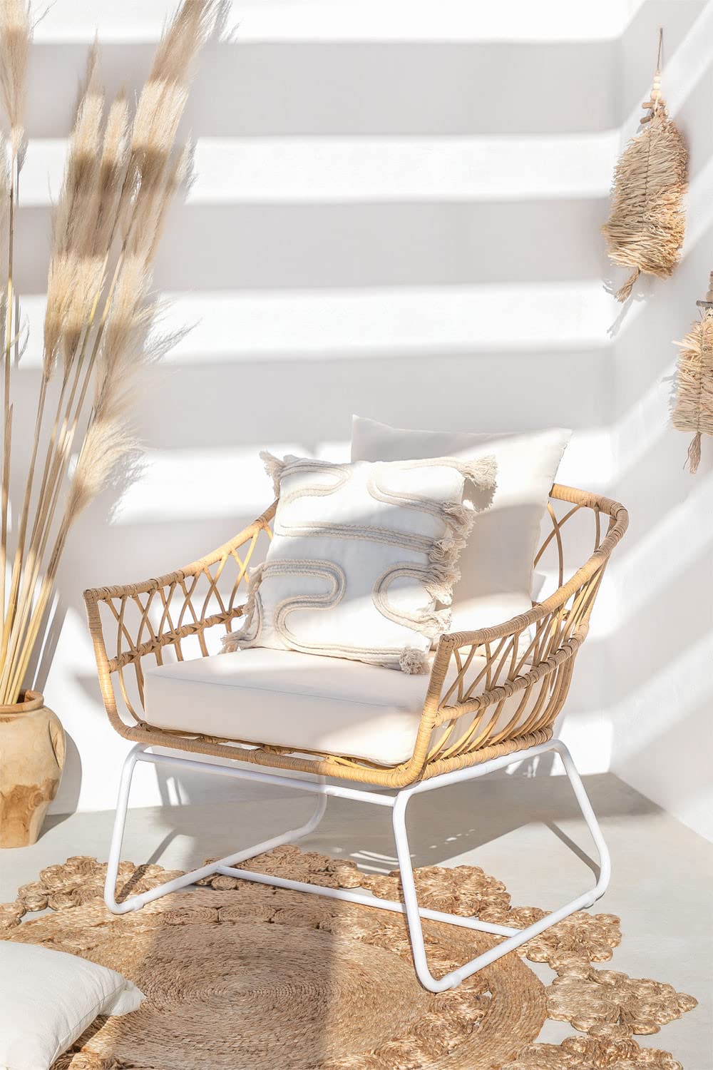Sklum Naomi poltrona giardino rattan braccioli natural