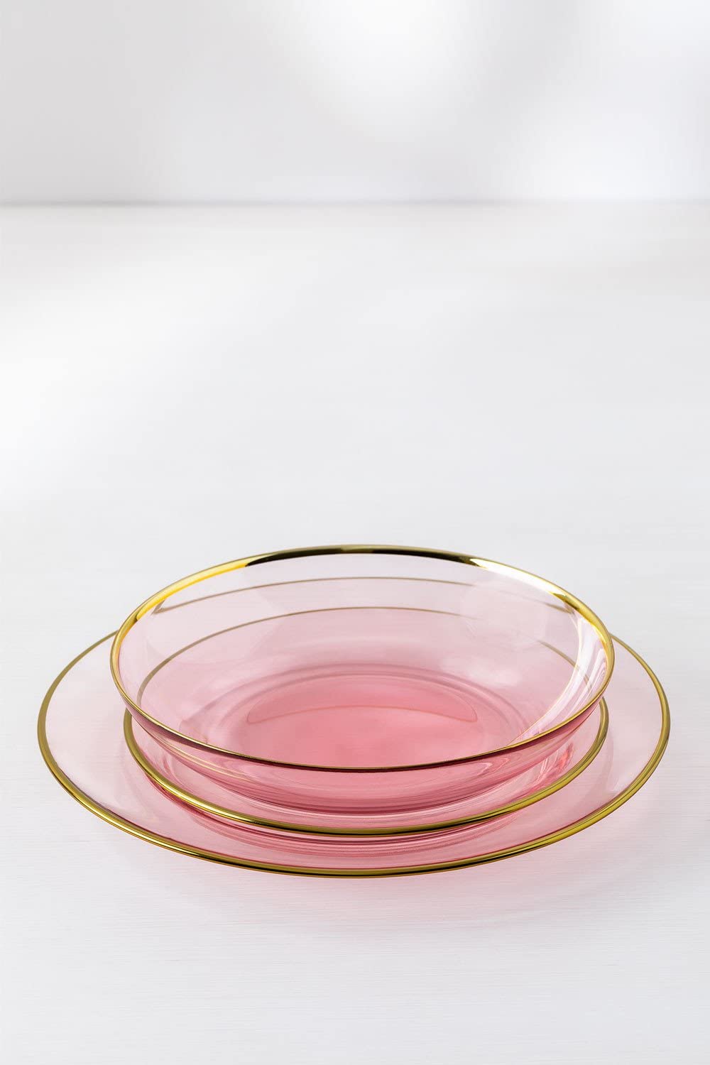 Sklum Candy Set 4 Piatti Fondi Vetro Rosa Oro Ø21