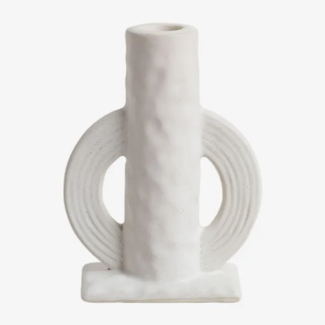Sklum Trond Portacandele Ceramica Bianco 15 cm